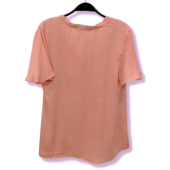 HARVE BENARD Tie Neck Flutter Sleeve Blouse in Soft Pink Satin Sheen Bow Trend - Picture 3 of 11